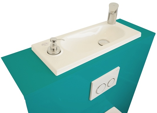 Geberit wall-hung toilet with WiCi Boxi integrated washbasin - Lagoon